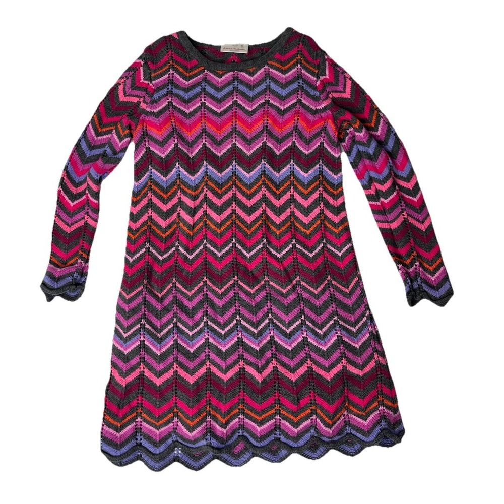 Hanna Andersson Knit Crochet Chevron Stripe Long Sleeve Dress Girls Size 110 / 5